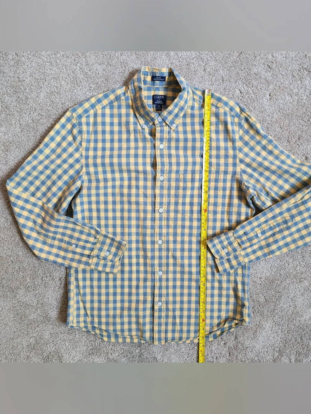 J. Crew Button Down Shirt Mens M Slim Fit Yellow Blue Check Plaid Long Sleeve